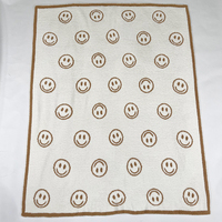 Prix de gros, couvertures en tricot super chaudes à motif de visage souriant pour canapé, lit, décoration d'hiver