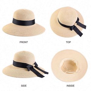 Wholesale Women Wide Brim Bucket Caps with Tie <b>Straw</b> Breathable <b>Summer</b> Boater <b>Hats</b> 3D Embroidery Travel Outdoor Sunshade - Product Image 2