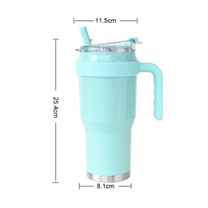 Gobelet isotherme réutilisable en acier inoxydable à double paroi de 40 oz avec poignée et paille, personnalisable avec logo, en stock - Product Image 4
