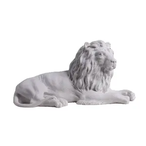 JK patung marmer putih dekorasi taman, patung batu singa gaya Barat ukiran tangan