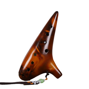 Ocarina en céramique jaune ambre fumé à 12 trous, accordée avec précision, instrument à vent folklorique pour la performance musicale - Product Image 1