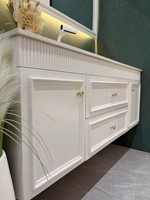 Meuble-lavabo mural moderne de luxe en bois massif avec miroir LED tactile éclairé, lavabo personnalisable, vente directe d'usine