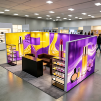 Stand d'exposition modulaire personnalisé 20x10 pieds avec caisson lumineux SEG, comptoir de réception et étagères, assemblage rapide, pour salon professionnel