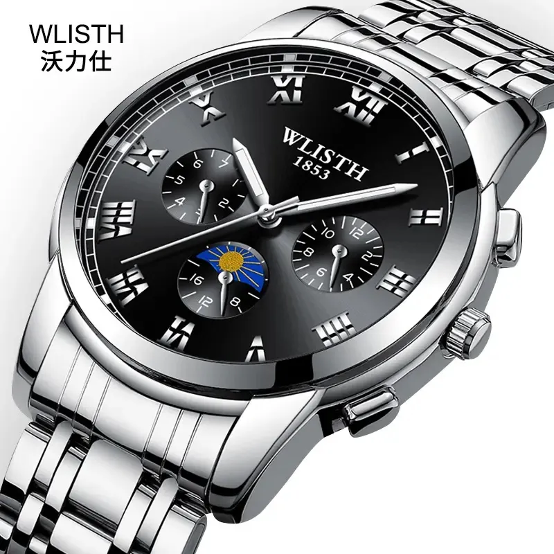 WLISTH chinesische Marke Quarzuhr mit Edelstahlband klassische Geschäftsuhr Herrenmode Armbanduhren leuchtende Armbanduhren