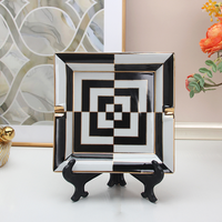 AST009 Cendrier à cigares en porcelaine de 7,8 pouces, plateau carré décoratif en céramique, plateau à bonbons orange de luxe pour la décoration de la maison
