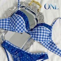 Ensemble bikini femme à armatures, motif carreaux vichy, deux pièces, avec bordure contrastante, push-up, taille basse, personnalisable OEM ODM