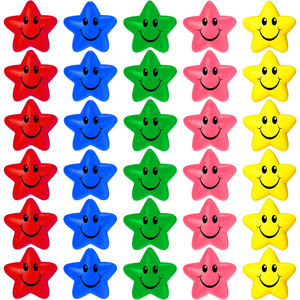 Balles anti-stress étoiles en mousse de 5,5 cm, jouets à presser en forme d'étoile souriante pour le soulagement du stress, jouets sensoriels pour la salle de classe, récompenses et cadeaux de fête - Product Image 2