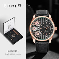 Montre à mouvement quartz TOMI T106 pour homme, bracelet en cuir, design simple et minimaliste, montre de bureau, montre-bracelet décontractée