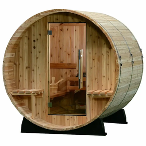 Customized 4 Person Outdoor Red Cedar Barrel Sauna <b>Room</b> with Tempered Glass Door - Product Image 2