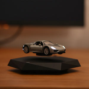 Décoration de table d'art, lévitation magnétique, alliage d'aluminium poli, voiture miniature en fonte, plateforme flottante pour voiture, rouge argent, style moderne - Product Image 3