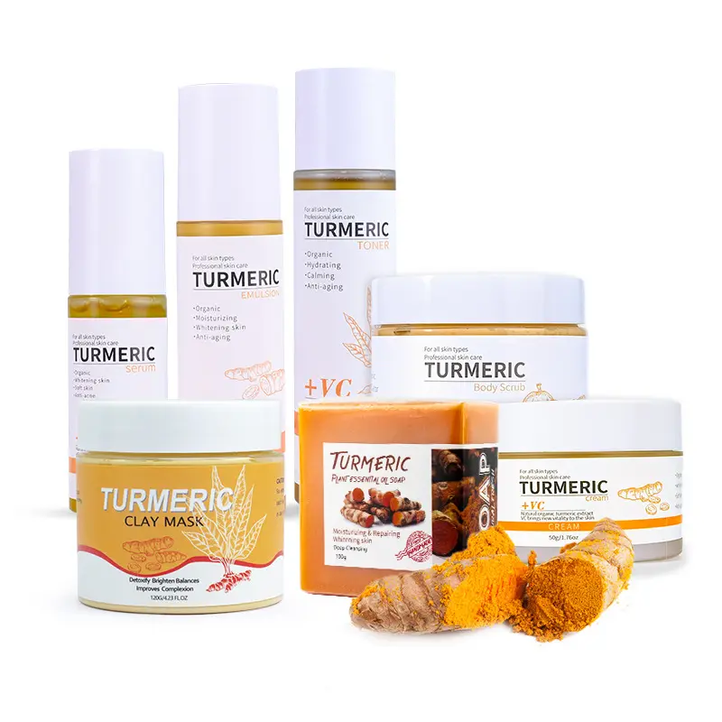 Customize Private Label Skin Care Set Skin Whitening Turmeric Face Set Plants Acne-Aid Skin Care 7 Pcs Gift Set