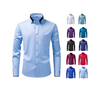 Camicie da <span class=keywords><strong>Uomo</strong></span> Europee All'Ingrosso con Bottoni Diamantati, Senza Stiratura, Elasticizzate, a Maniche Lunghe, Slim Fit per Affari - Product Image 1