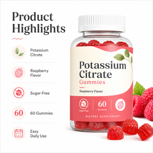 Gummies de citrate de potassium bio sans gluten, faibles en gras et en sucre pour adultes, favorisant la santé cardiaque et du système nerveux, complément végétalien OEM - Product Image 4