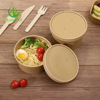 SUMKOKA BPI Bol en papier kraft avec logo personnalisé Bol à salade rond jetable 750ml avec couvercle pour nouilles alimentaires