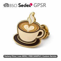Épinglette personnalisée en émail motif tasse à café, avec art latte en forme de cœur, animaux et fleurs, pour tablier de barista, cadeau d'anniversaire