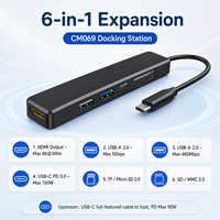 Hub USB-C 6 en 1 CM069 con HDMI 4K, Carga PD de 100W, USB 3.0 de 5Gbps y Lectores de Tarjetas SD/TF