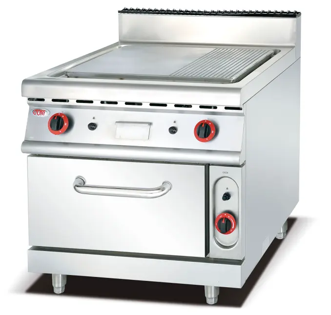 OUTE Factory Supply Commercial Free Standing Stainless Steel Hamburger Gas Electric Griddle 1/3 Grooved With Gas Oven