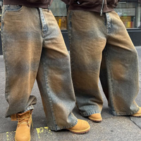 Denim Fabricants Personnalisé Lâche Denim Jeans Pantalon Unisexe Vintage Lavé Blanc Surdimensionné Coton Droit Jambe Large Baggy Jeans