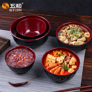 Wuhe Melamine Red And Black Bowls Imitation Porcelain Rice Bowl Commercial Breakfast Soup Bowl Home Use - Product Image 1