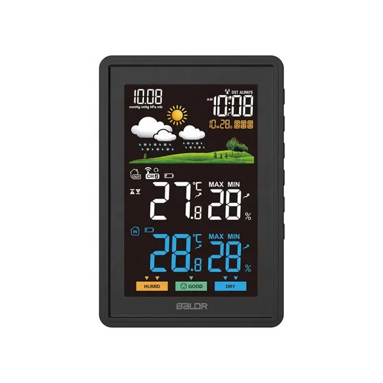 BALDR Wireless Indoor Outdoor Weather Station Thermometer Hygrometer Temperature Alerts Atomic Time Weather Forecast with Sensor