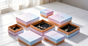 Boîtes à bijoux haut de gamme écologiques avec base et couvercle dégradés, fermeture magnétique, en carton rigide épais imprimé en couleur, avec inserts floqués noirs - Product Image 4