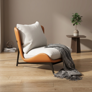 Sillón de Cuero Moderno, Respaldo Sólido, Diseño Ergonómico, Estilo Mid-Century, Muebles para Sala de Estar - Product Image 4