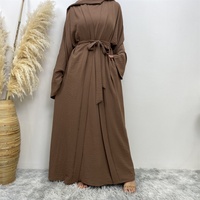 1956 #   Ensemble 3 pièces tendance printemps-été : robe intérieure sans manches, cardigan et hijab – Tenue Abaya élégante pour femme pour l'Aïd