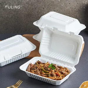 FULING Biodegradable Clamshell Food Containers with Lid for Takeout, Parties, Restaurants, Food Trucks