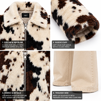 Veste courte pour femme Anjie, imprimé vache, aspect peluche, fermeture éclair sur le devant, col, fabrication sur mesure OEM ODM, marque privée