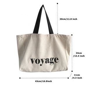 Sac fourre-tout en toile de coton de luxe de couleur naturelle, extra large, durable, avec impression de logo pour femmes, pour le shopping - Product Image 2