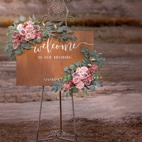 Lot de 2 décorations florales modernes et élégantes faites à la main pour cérémonies de remise de diplômes et mariages, guirlandes de bienvenue en soie artificielle pour toile de fond