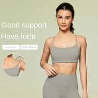 Soutien-gorge de sport à maintien élevé pour femme, dos croisé, respirant, avec coussinets amovibles, logo frontal, sans coutures, pour yoga et fitness