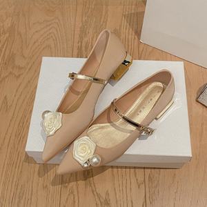 Zapatos Planos de Mujer con Punta Francesa, Diseño de Perlas y Patrón Geométrico, Parte Superior de Cuero Genuino, Ligeros e Impermeables - Product Image 4