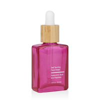 Bouteilles de sérum compte-gouttes en bambou compte-gouttes cosmétique verre sérigraphie paquet de soins de la peau Eco carré vide rose 15ml 30ml 50ml 100ml
