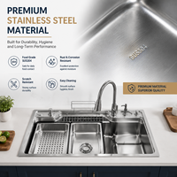 Évier de cuisine multifonction en acier inoxydable SUS304 avec double bac profond, fabricant OEM ODM