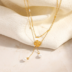 Fashion <b>Anklets</b> <b>Gold</b> Plated Stainless Steel Four Leaf Clover Pearl Pendant Party Jewelry Foot Ornaments JL51064 - Product Image 4