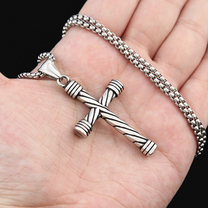 yunnique Twisted <b>Cross</b> Titanium Steel Necklace Unisex Hip Hop Fashion Pendant Jewelry Gift - Product Image 4