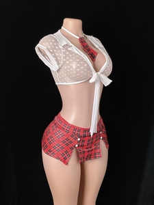 Disponibile - Novità 2026: Set Lingerie Esotica Trasparente per Cosplay - Top Camicia a Quadri e Minigonna con Perizoma - Perfetto per Giochi di Ruolo Sexy - Product Image 5