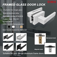 Poignée de porte à bouton de niveau en aluminium fin et silencieux avec cadre en verre