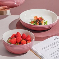 Vaisselle en céramique rose, assiettes à dîner multi-usages, ensemble de bols de cuisine, ensemble de pots à soupe et de bols en céramique Durable, 12 pièces