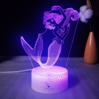 Veilleuse de sirène 3D moderne Image flottante Veilleuse à sept modes de couleur pour le bureau d'étude des adolescents
