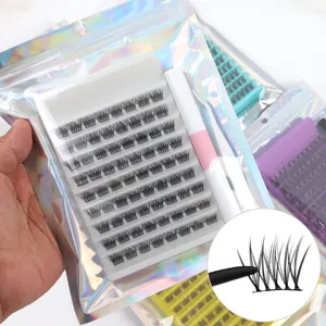 Ücretsiz örnek kabarık fanlar düğüm ücretsiz ucuz Diy küme Lashes ince bant kirpik kümeleri Diy kirpik uzantıları