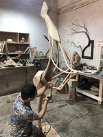 2m 200cm grandeur nature en bois artisanat Art Animal cerf Sculpture maison hôtel Villa décor à la main Sculpture ornement affichage