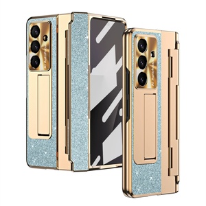 Étui de protection en cuir pour téléphone portable Samsung Galaxy Z Fold 3 4 5 avec charnière pliable, protection d'objectif et motif CD métallique brillant - Product Image 1