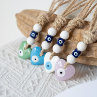 Perles de verre bleu mauvais œil pendentif en forme de coeur avec corde pour la maison tenture murale pour décor de maison et porte-clés