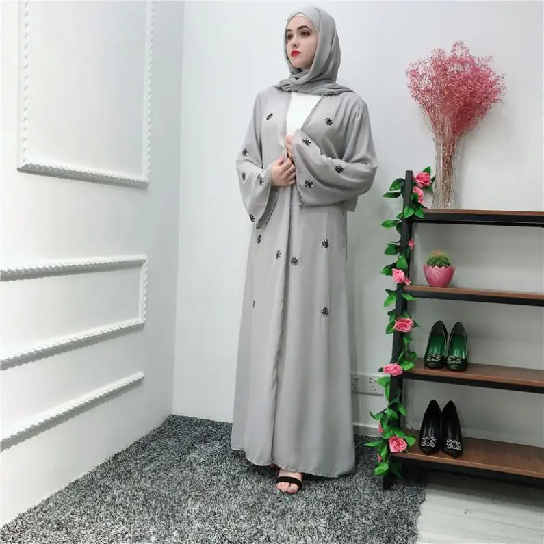 2019 NewTurkish Rhinestones kadın kimonosu Abaya açık ön uzun Maxi elbise Robe müslüman Jilbab Kaftan hırka islam Abayas