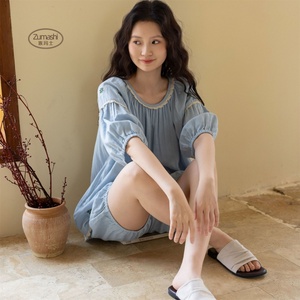 <span class=keywords><strong>Pigiama</strong></span> Estivo da <span class=keywords><strong>Donna</strong></span> in Cotone, Camicia a Maniche Corte e Pantaloncini con Elastico in Vita, Elegante Tessuto <span class=keywords><strong>Jersey</strong></span> per Casa - Product Image 3