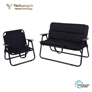 Chaise de jardin pliante avec accoudoirs en bois et siège rembourré, structure en aluminium, mobilier d'extérieur, style décontracté - Product Image 2