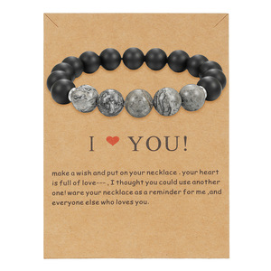 Natural Stone <b>Couple</b> <b>Bracelet</b> Heart Beaded Unisex Jewelry Valentine Gift - Product Image 3