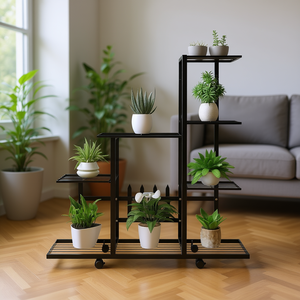 Support à fleurs en métal noir avec roulettes 37,2x9,8x36,4 pouces, pots intelligents, jardinières, décoration intérieure - Product Image 2